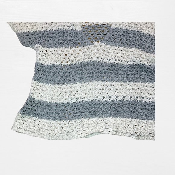 SOLD grey and white striped knit short sleeve low cut sweater hood mossimo XXL - Picture 5 of 11